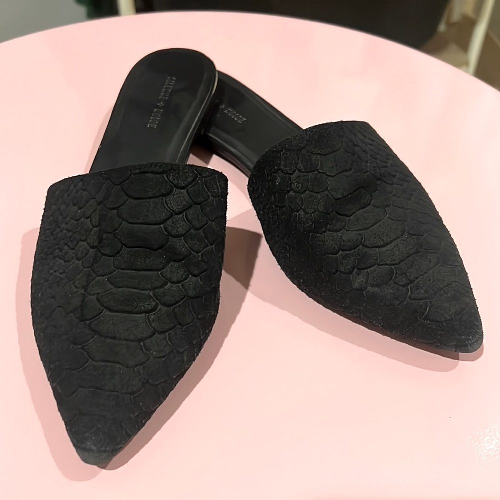 Silence + Noise black leather Slid-On -8M snake print